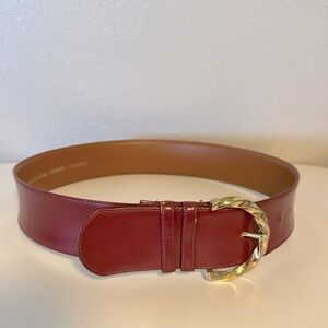 Cipriani deep red 2 inch wide leather belt w/gold buckle glazed cowhide belt.